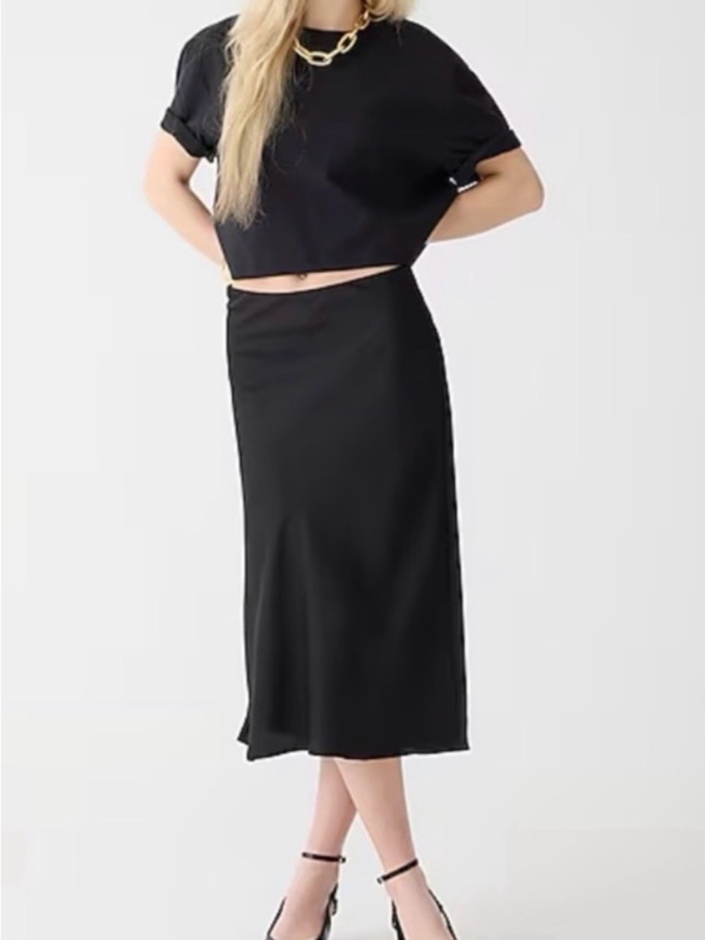 J. Crew Gwyneth Silk Slip Skirt Midi Black